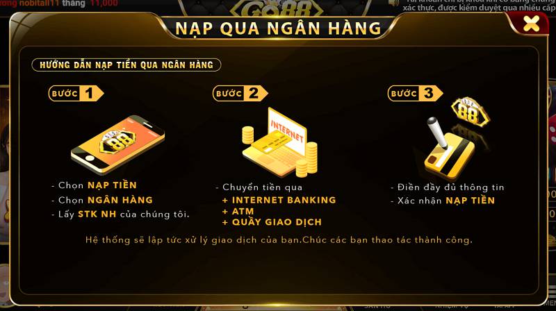 Hướng dẫn nạp tiền vào tài khoản Vn68 qua chuyển khoản ngân hàng - Vn68